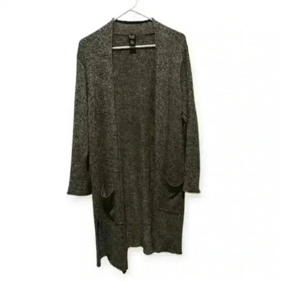 Eileen Fisher Long Cardigan Sweater Small Wool Linen Gray Black Cozy Chic - Picture 1 of 9